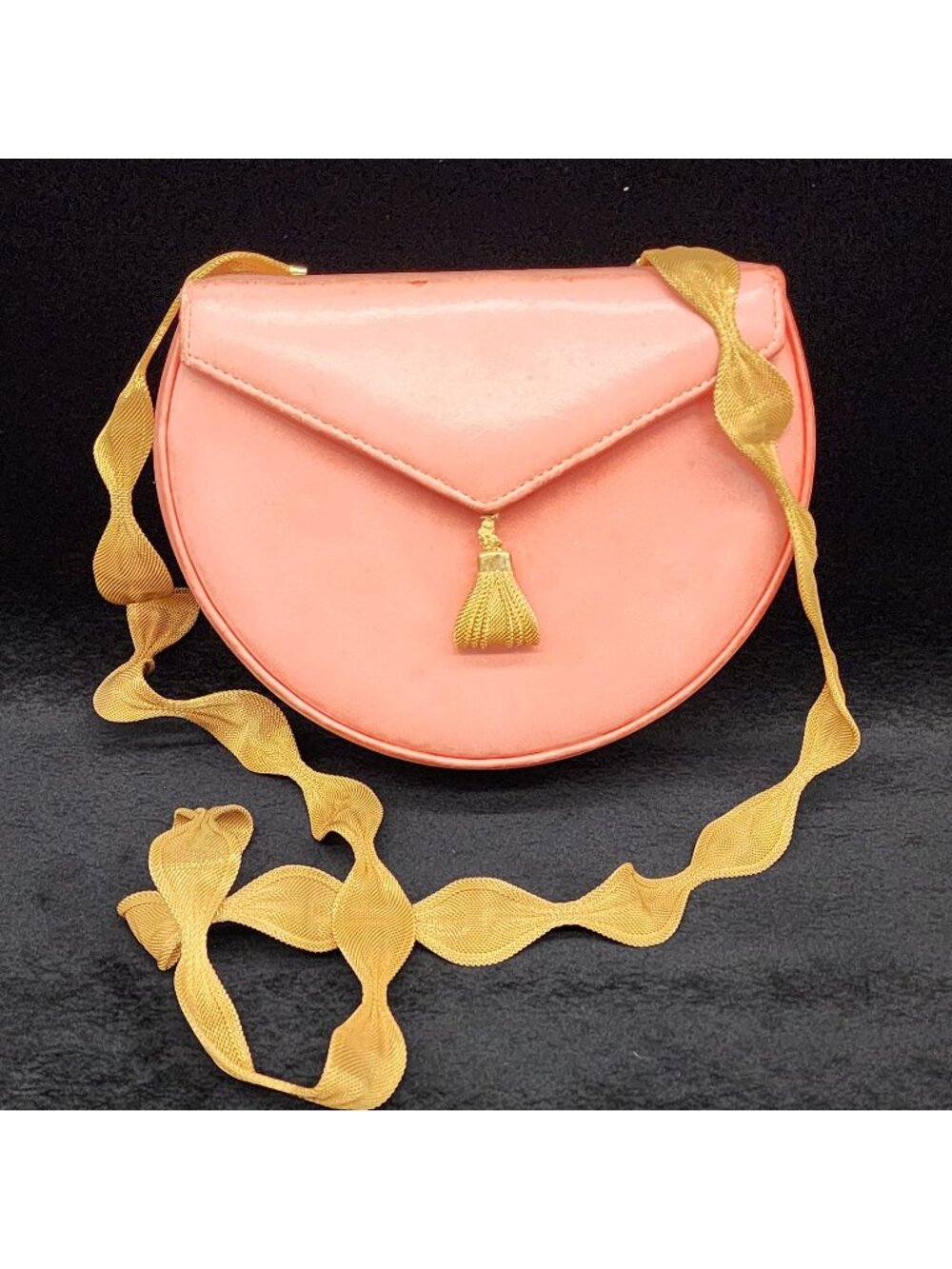 Sondra Robert Salmon Leather Bag Gold Mesh Strap Small Hard Case Vintage